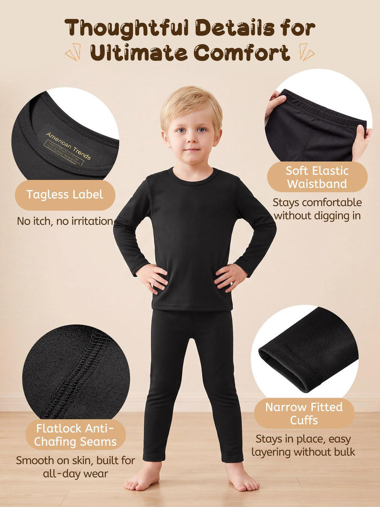 Kids Thermal Underwear Set Toddler Base Layer Long Johns black