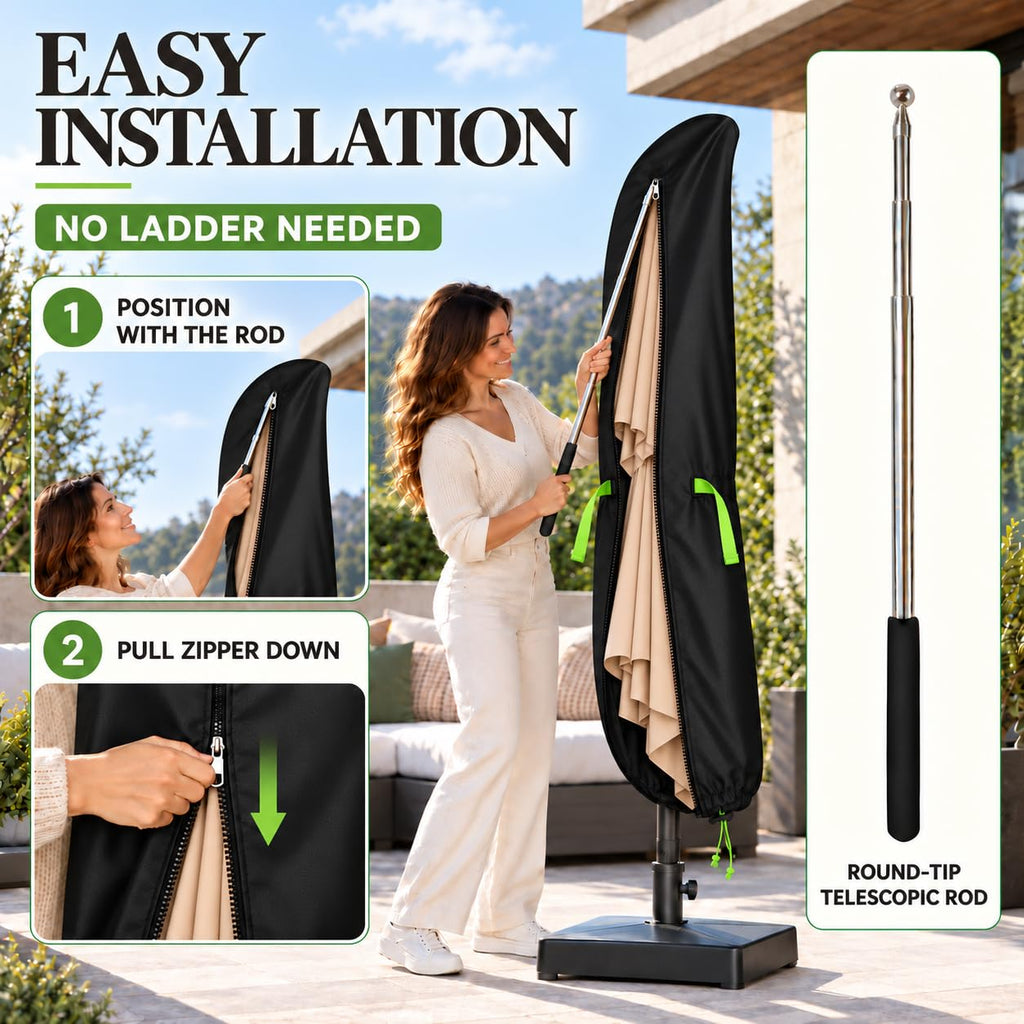Cantilever Patio with Push Rod - Waterproof Patio Parasol Covers with Zipper for 9ft to 13ft Offset Outdoor Umbrellas