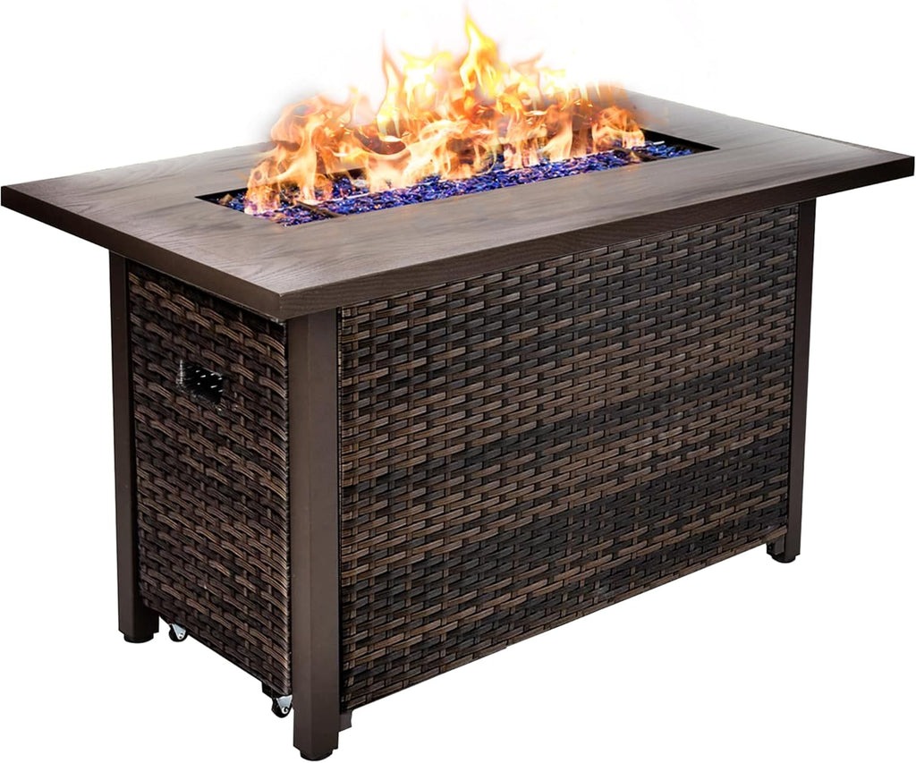 42 Inch Propane Fire Pit Table, 50,000 BTU Outdoor Gas Fire Pits with Removable Lid, 2 in 1 Rectangular Firepit Table for Outside Patio Deck and