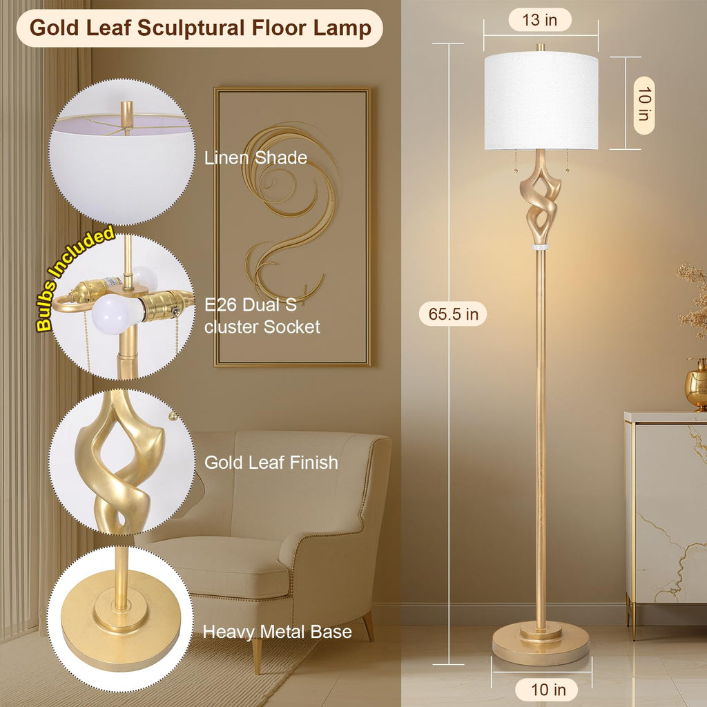 Sculptural Gold Leaf 65.5" Floor Lamp Bedroom