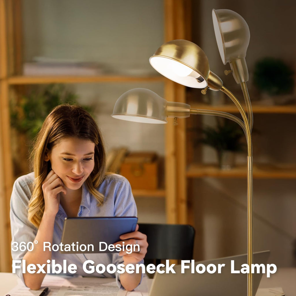 Modern Metal Dimmable Reading Floor Lamp with Remote, Gold‐Remote