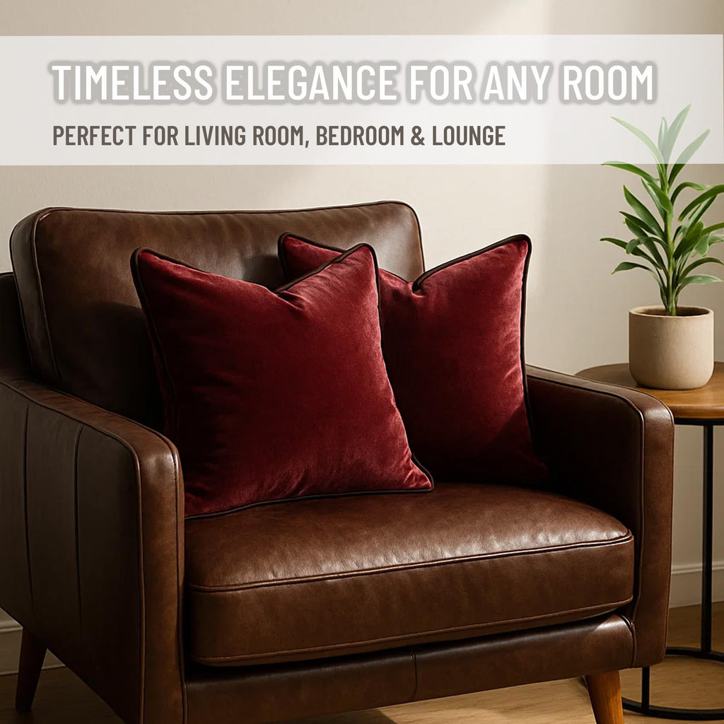 2 Pack Polyester Decorative Throw Pillow Covers, 18"x18", Burgundy, Solid, Modern, Contrast Piping, Indoor Use