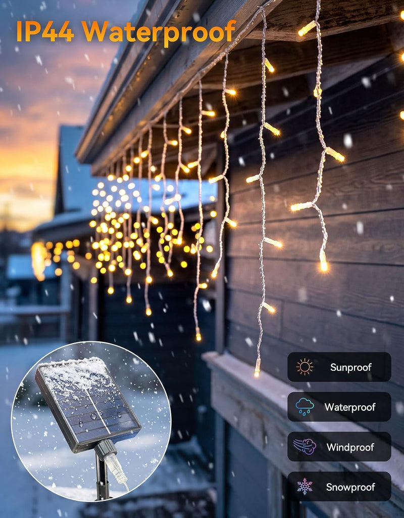 58FT Solar Christmas Icicle Lights Outdoor Waterproof with Remote