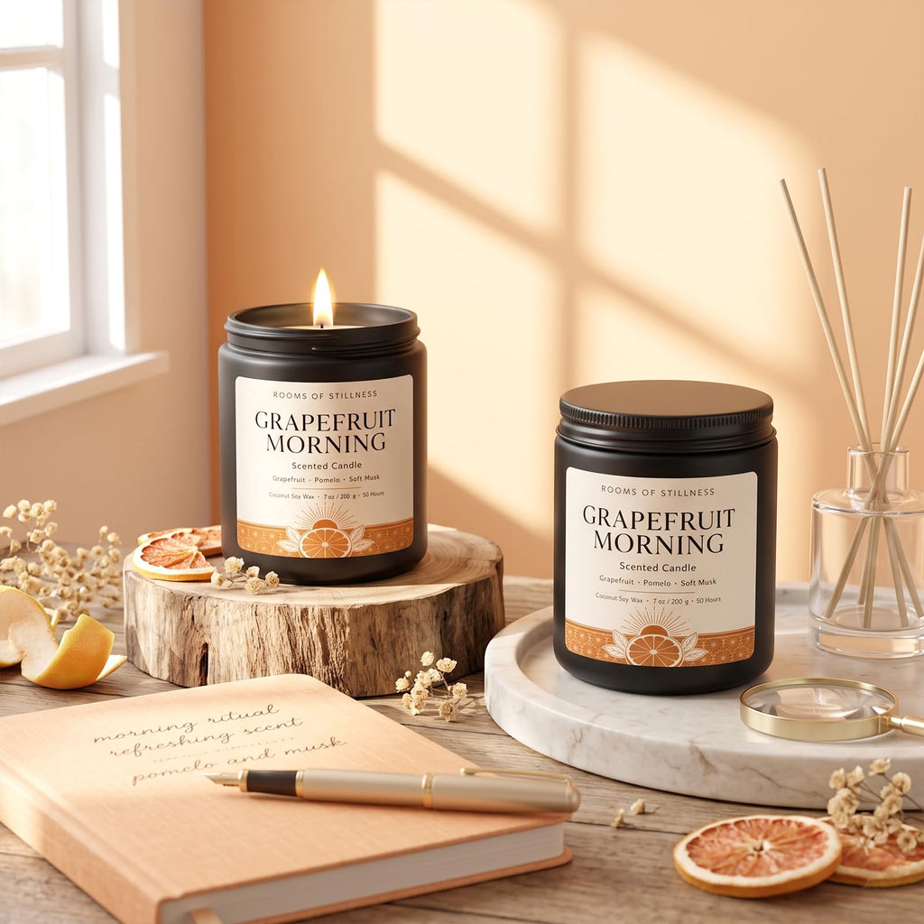 7OZ Grapefruit Scented Candle, Strong Room-Filling Aroma, Luxury Coconut Soy Wax Blend Jar Candles, 50H+ Long