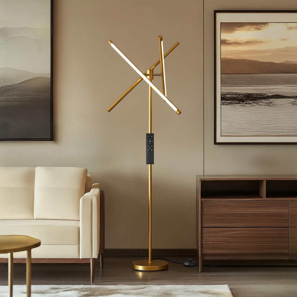 Modern Gold Floor Lamp, Dimmable LED Standing Lamp with Remote