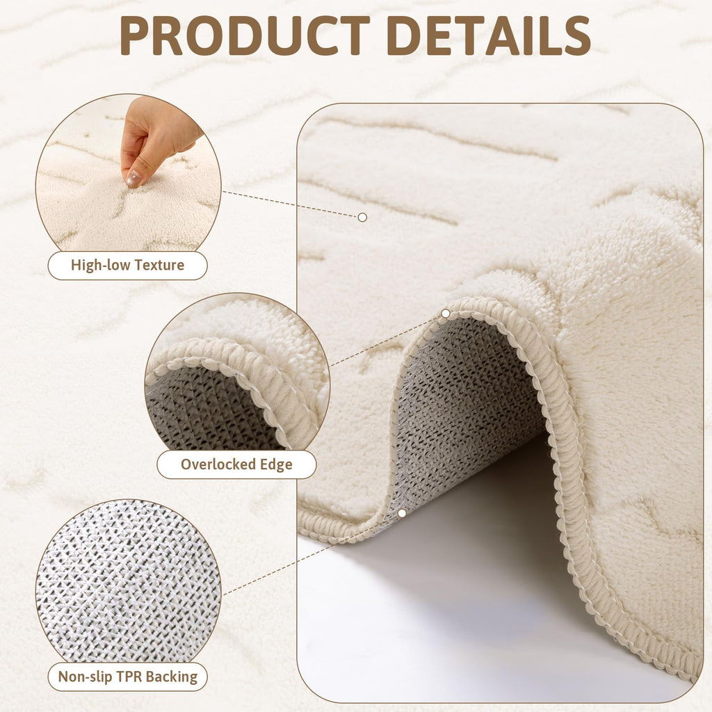 Washable Area Rugs Textured Non Slip, Beige