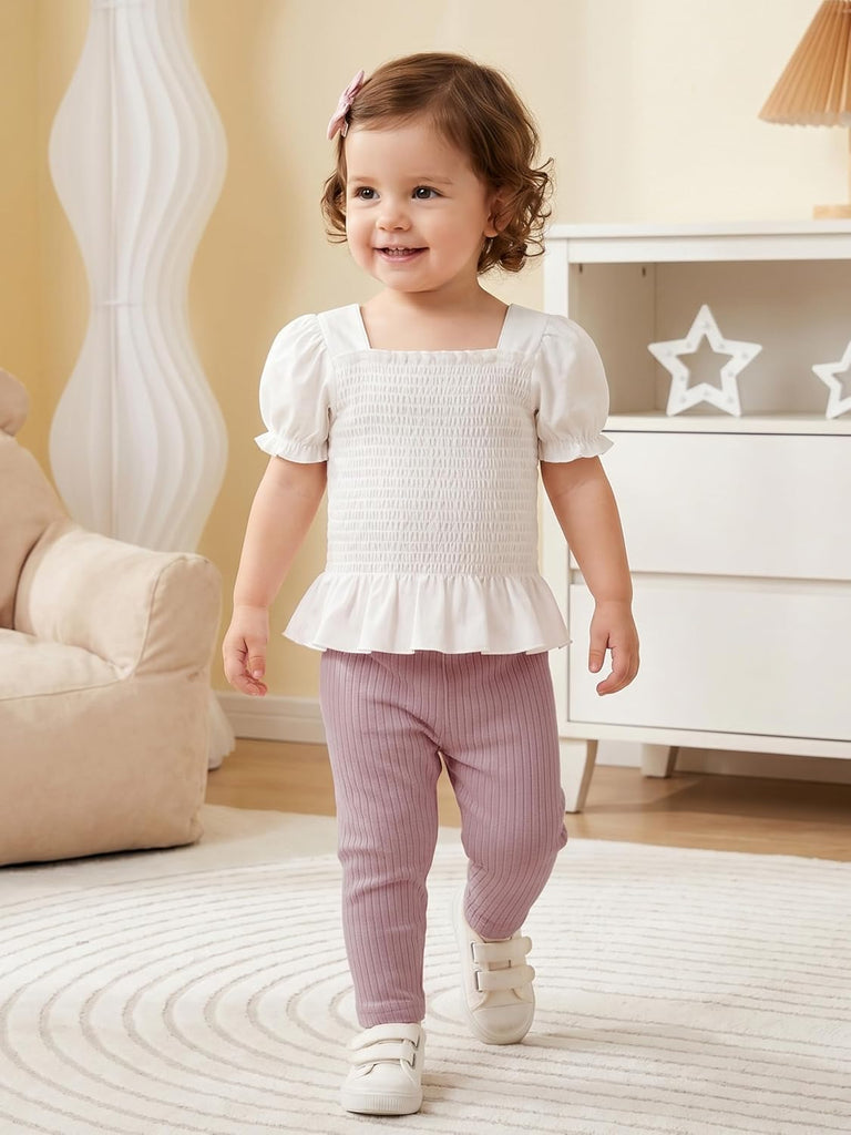 5 Pack Baby Girls Leggings Cotton Ribbed Toddler Pants