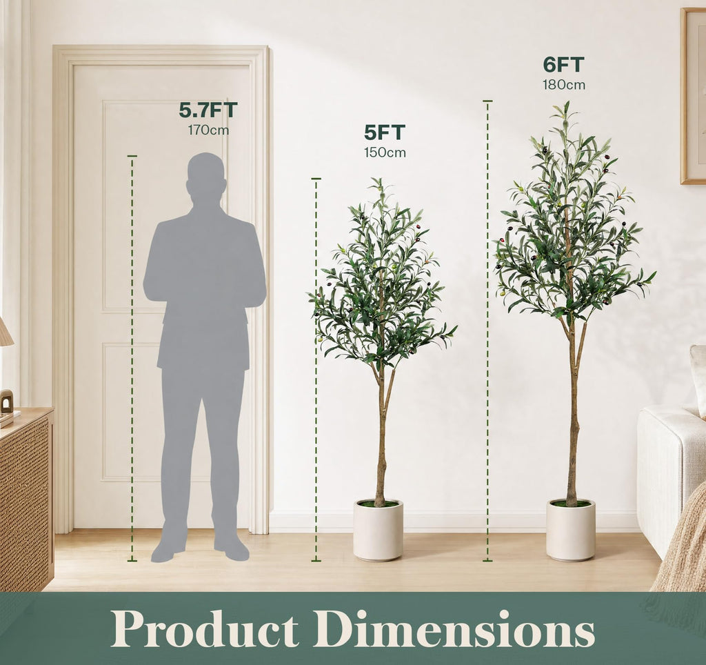 5FT Olive Trees Artificial Indoor, Faux Olive Tree with White Planter