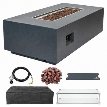 AMS 55" Rectangular Concrete Natural Gas Fire Pit Table (Wavy Dark Gray)