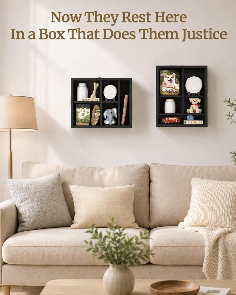 Pet Memorial Shadow Box, 14.7"x 12" Dog Memorial Shadow Box with Adjustable Shelves & Pin-Back Board, Wooden Pet