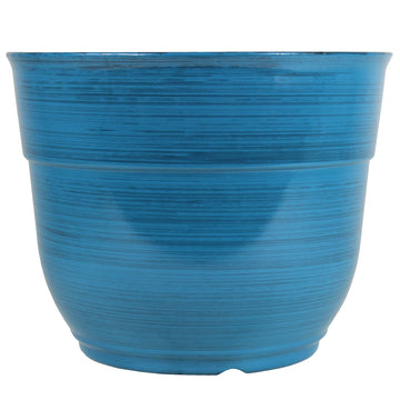 Indoor/Outdoor Glazed Brushed Happy Plastic Planter, Large, Dark Blue, 15"