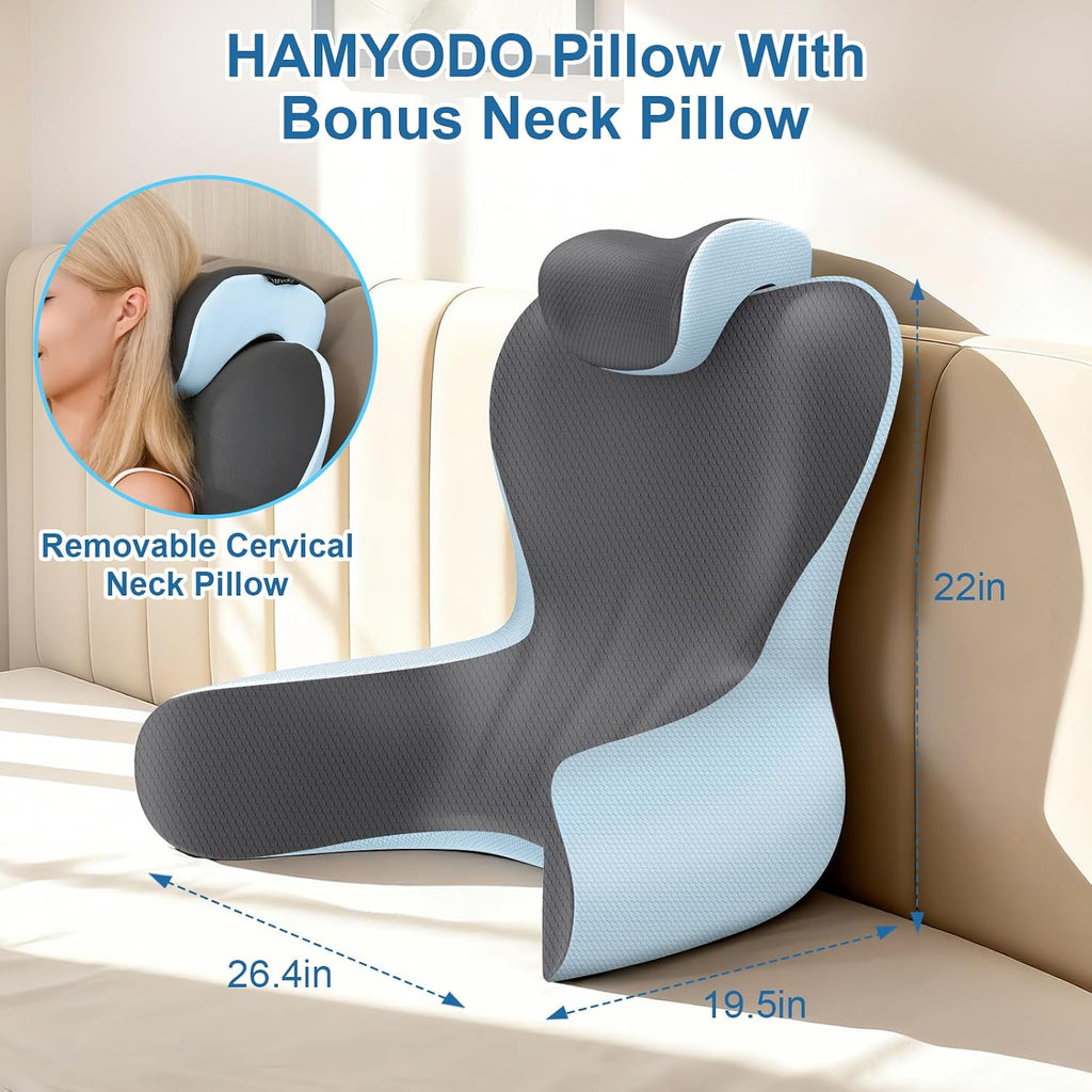 22" XL Reading Pillow Sitting in Bed,Back Support & Armrests(Grey&DarkGrey)