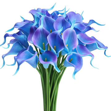 30Pack Real Touch PU Latex Artificial Calla Lily for Wedding Party and Home Decor-Gradient Blue