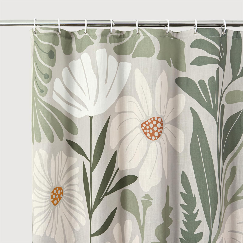 Cute Green Faux Linen for Aesthetic Bathroom Decor - Heavy Duty Modern Floral Matisse Spring Summer Flowers