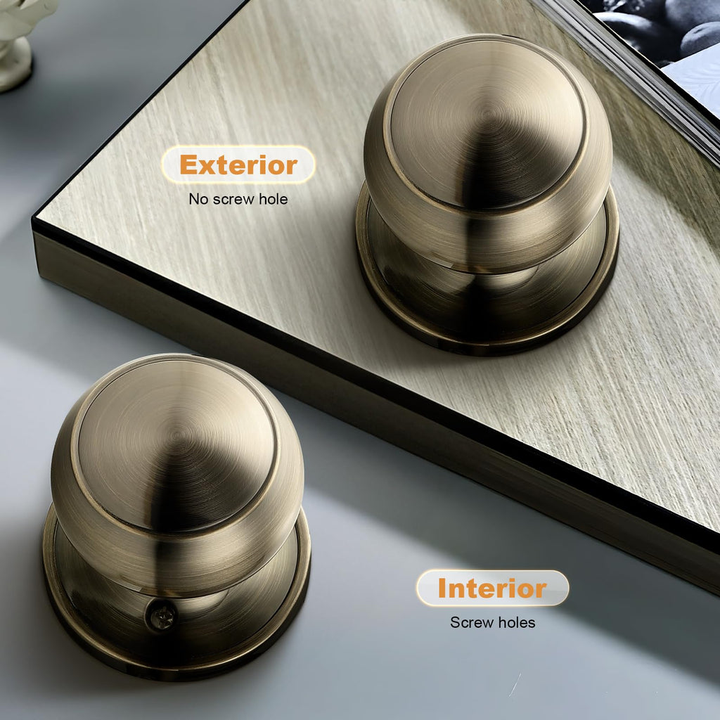 Interior Door Knob , Antique Brass Door Knobs Closet Door Knob, Passage Door Knobs with Round Ball Knob, 10 Pack