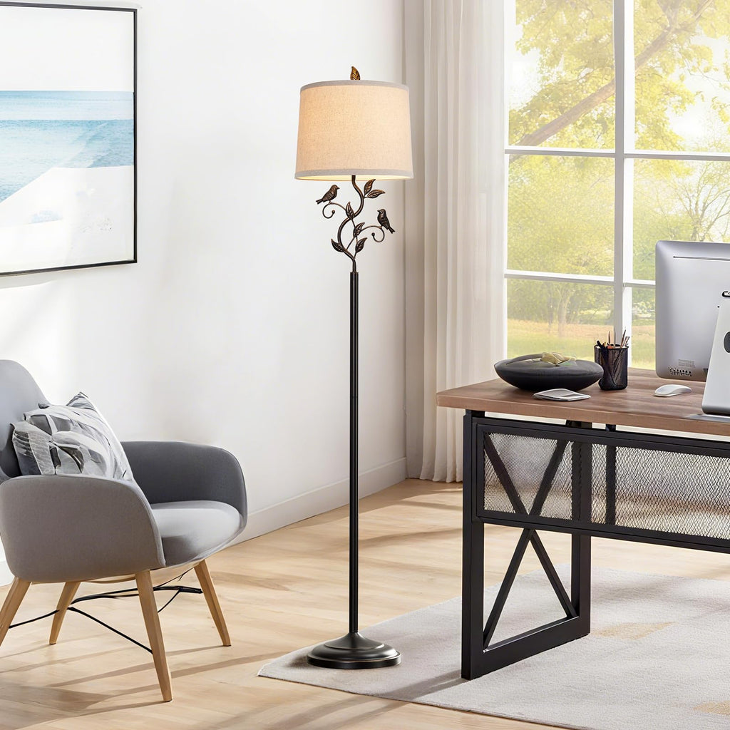 63" Rustic Unique Bird Leaf Floor Lamp