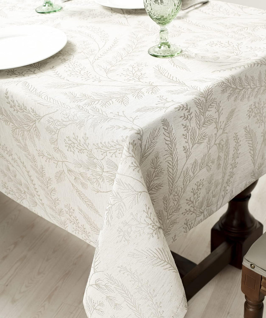 Elegant Damask Tablecloth for 8 Foot Large Rectangle Tables, Wrinkle and Stain Resistant Washable Fl