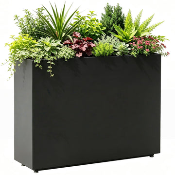 36Wx11Dx30H Tall Black Metal Planter Box, Easy Assembly Divider Planter