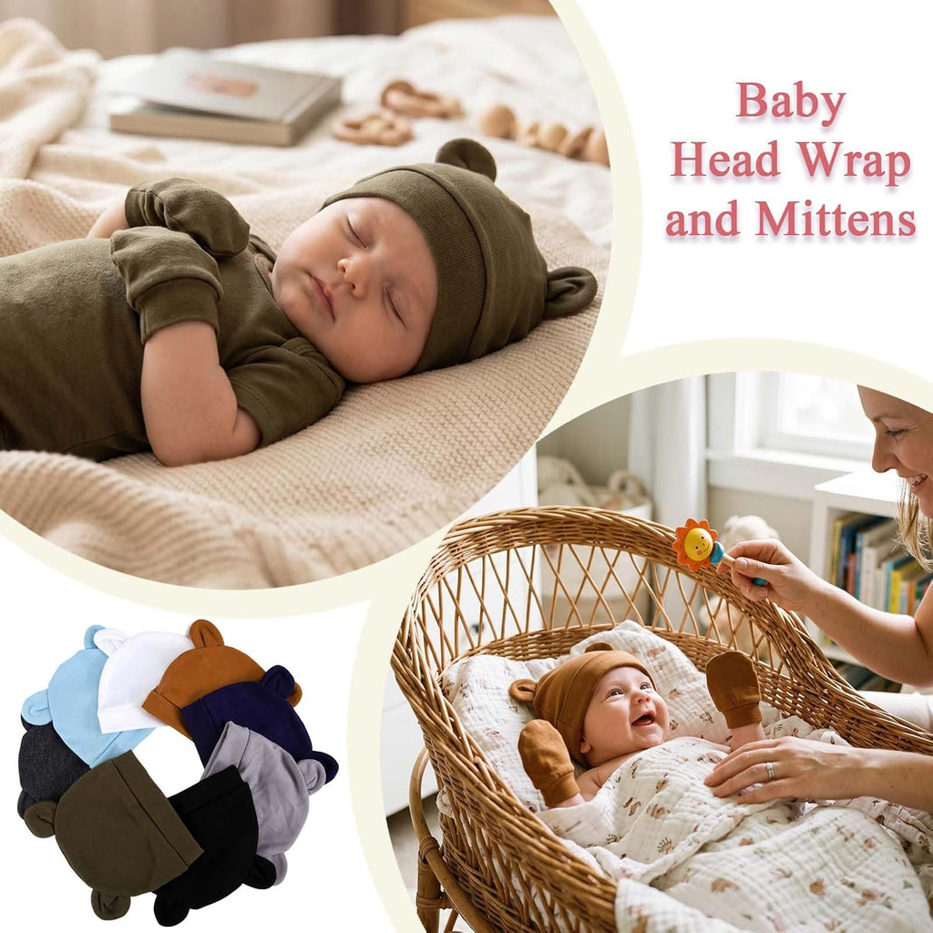 Newborn Baby Bear Ears Hats and Mittens Sets Preemie Infant Baby Boy Girl Beanie Hats Gloves Infant Hospital Beanie