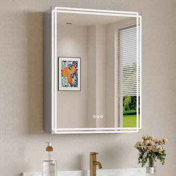 16 x 24 in LED Medicine Cabinet Mirror, Dual Ring Light