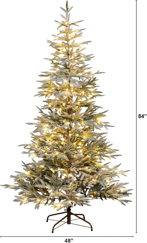 7ft. Pre-Lit Artificial Flocked Woodland Fir Christmas Tree with 200 Warm White LED Lights