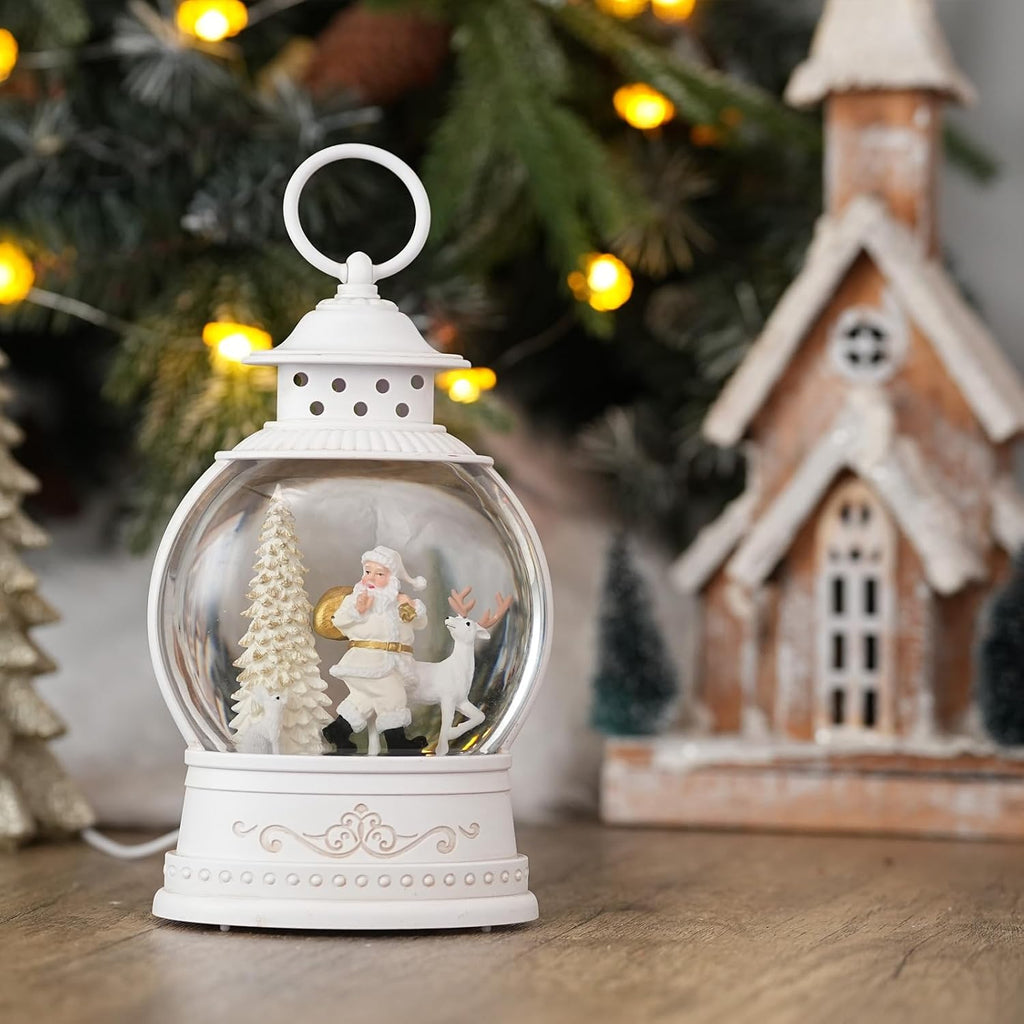 Christmas Snow Globes with Music, Santa Deer Lighted Christmas Lantern with 6h Timer, USB or Battery Operated