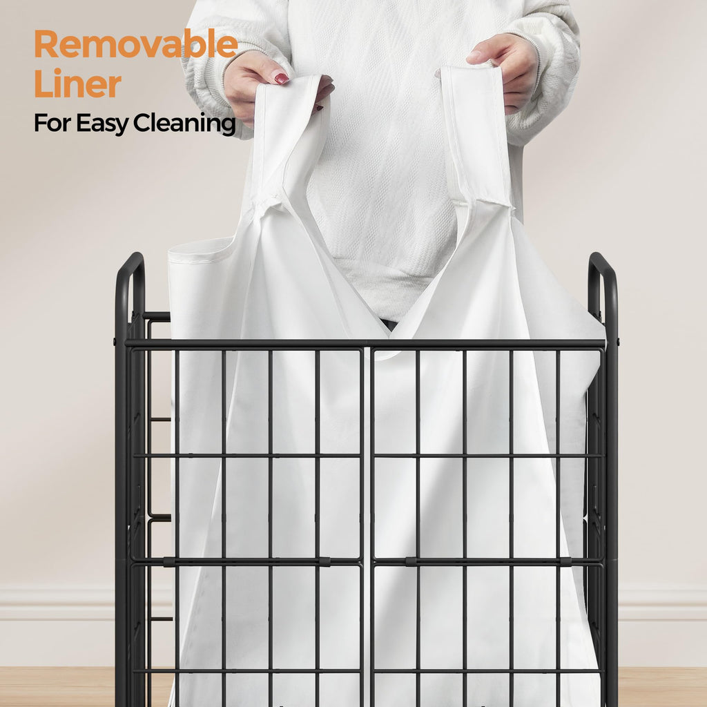 100L 2-Section Laundry Hamper with Wheels, Laundry Basket with Liner Bag