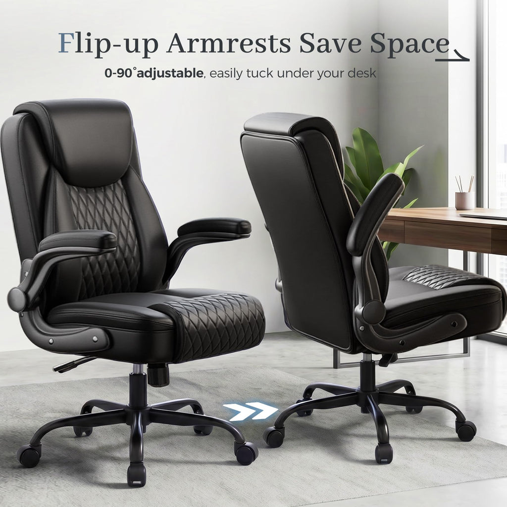 Executive Office Chair with Comfortable Lumbar Support, Ergonomic Gaming Chair with Flip-up Armrests & Zoned