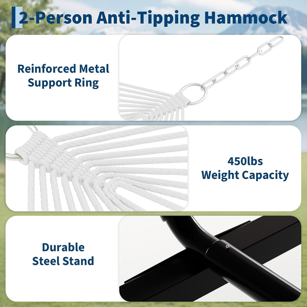 2 Person Outdoor Hammock with Stand, Green Banana Leaf Color | 450 LBS Heavy Duty Anti-Tipping Frame with Balance
