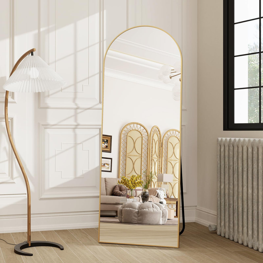 58"x18" Arched Full Length Mirror Free Standing Leaning Mirror Hanging Mounted Mirror Aluminum Frame Modern Simple