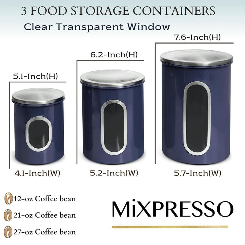 3-Pcs Blue Canisters Set Storage Airtight Jars