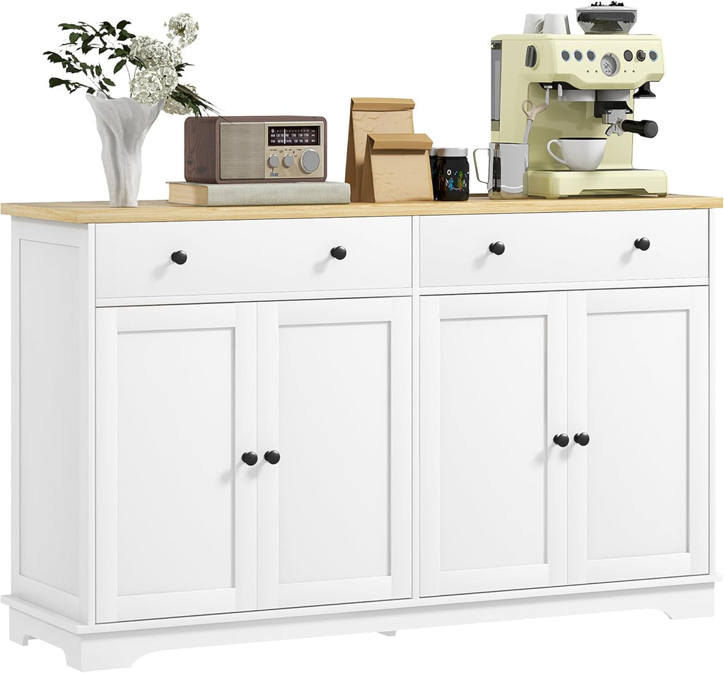 Sideboard Buffet Cabinet with Storage, 55" Modern Kitchen Cabinet with 4 Doors, 2 Drawers and 2 Adjustable Shelves