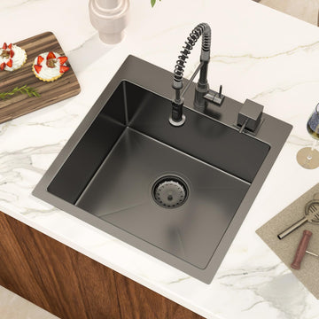 Black 18x18 Inch Drop In Bar Sink T304 Stainless Steel Kitchen Sink