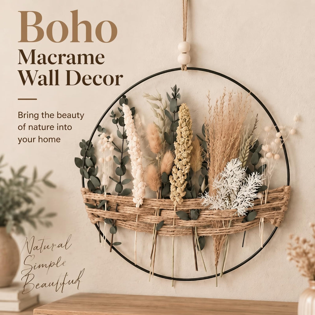 Dried Flower Pampas Wall Decor Boho Hoop Wreath, Classic