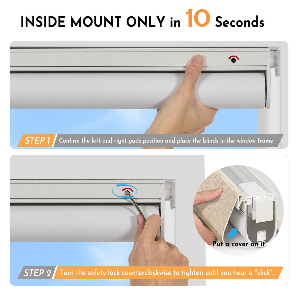 Smart Motorized Blinds with Remote, No Drill Automatic Roller Shades for Indoor Windows, Blackout Linen Fabric