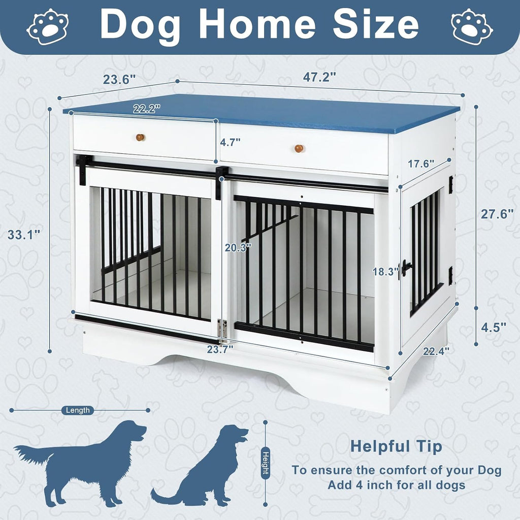 Double Dog Crate Furniture, Farmhouse Dog Kennel Furniture for 2 Dogs