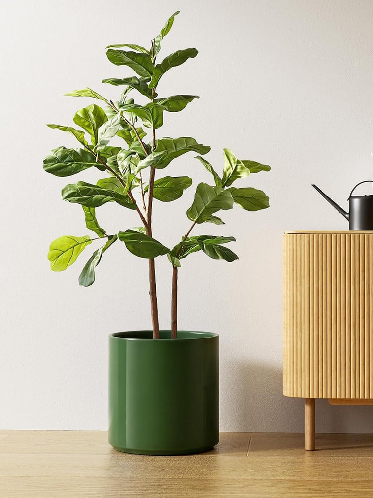 12 Inch Pot for Plants, Ceramic Indoor Planter, Bamboo Green