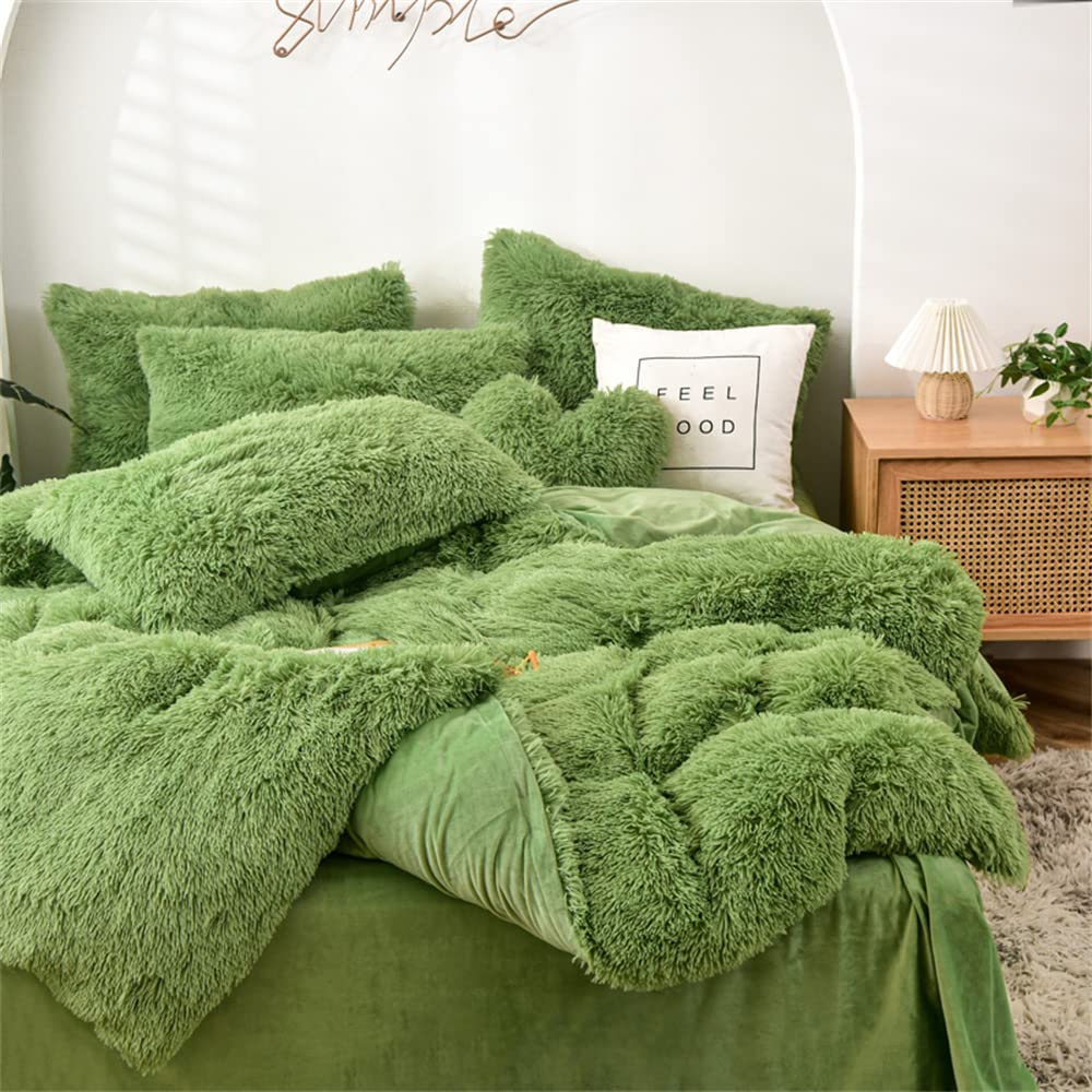 6 Piece Fluffy Faux Fur Comforter Cover Set Luxury Ultra Soft Shaggy Plush Duvet Cover Bedding Set with