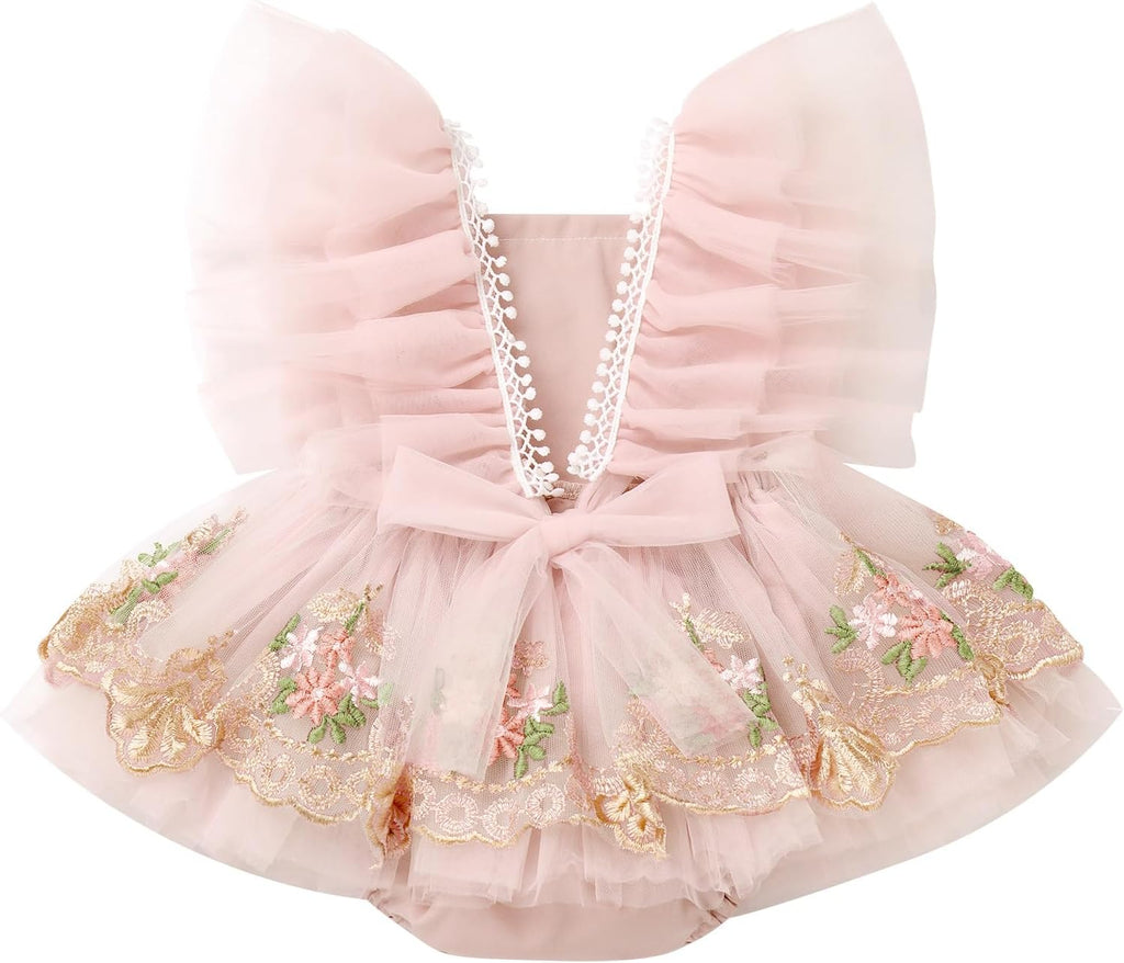 Baby Girls First Birthday Party Dress Tulle Tutu Romper Floral Embroidery Bodysuit Cake Smash Outfit
