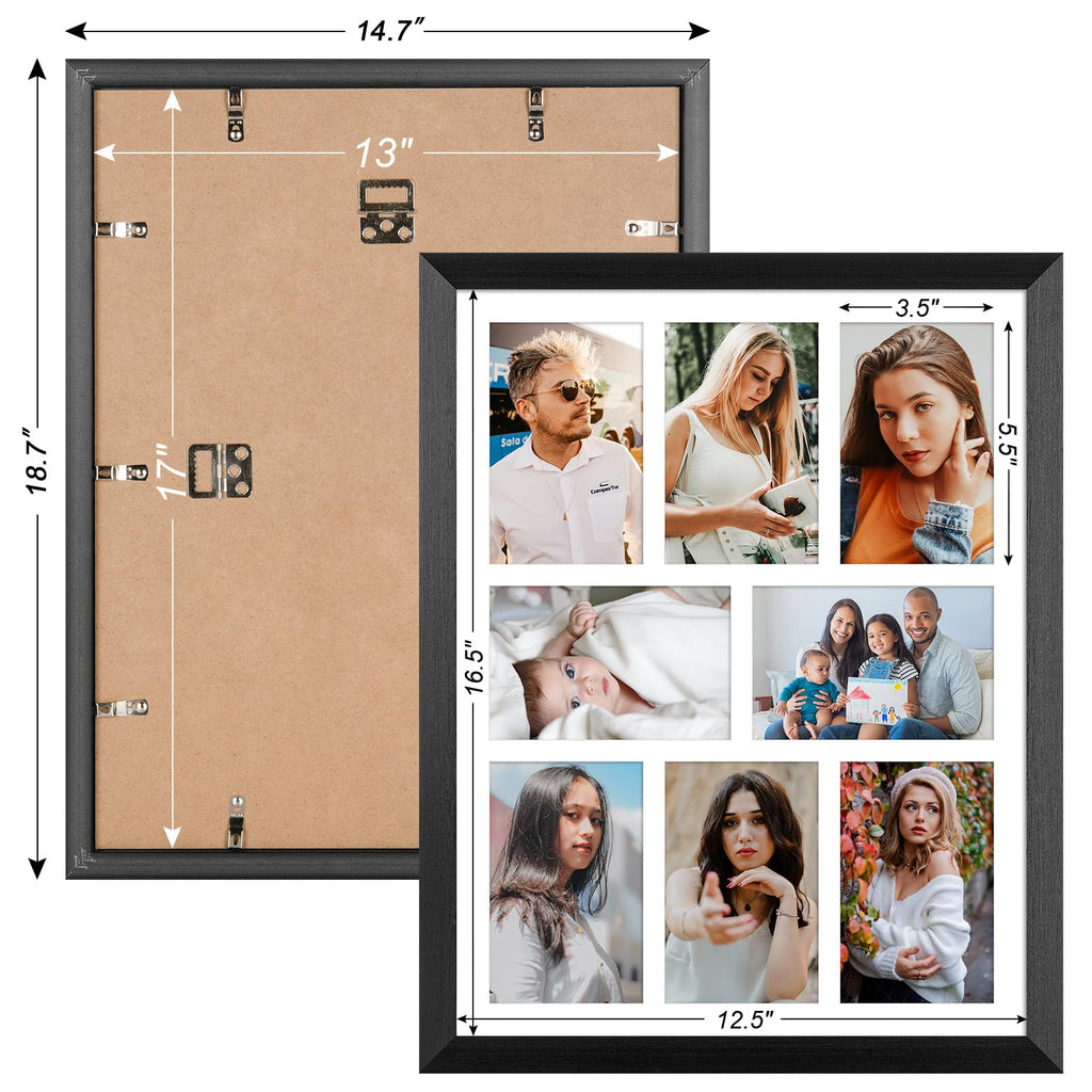 13x17 Collage Frame with 8 Openings 4X6 Pictures, Multiple Picture Frame with Mat, Wall or Tabletop Decor, Black Wood