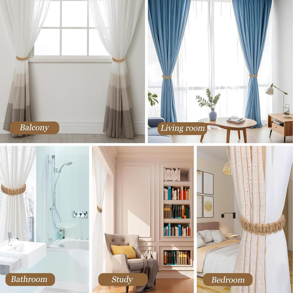 Curtain Tiebacks Handmade Braided,Window Treatment Curtain Holdbacks - 6 Pack