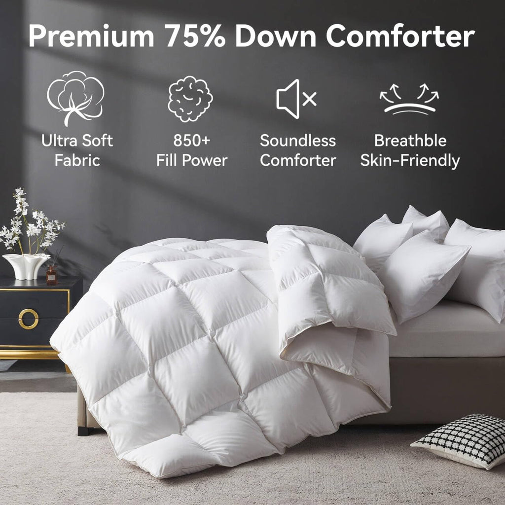 Organic 75% Down Fiber Comforter King,850+FP,1200TC,Extra Fluffy,Hotel Style,Luxury Ultra Soft All S