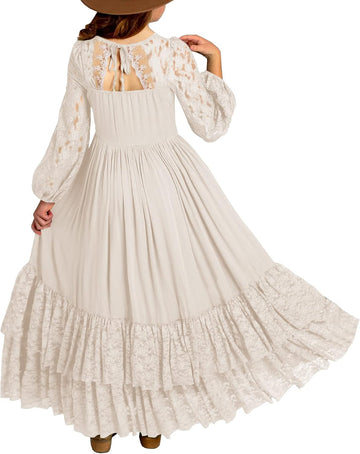 Girls Fall Boho Flower Long Sleeve Party Maxi Dress