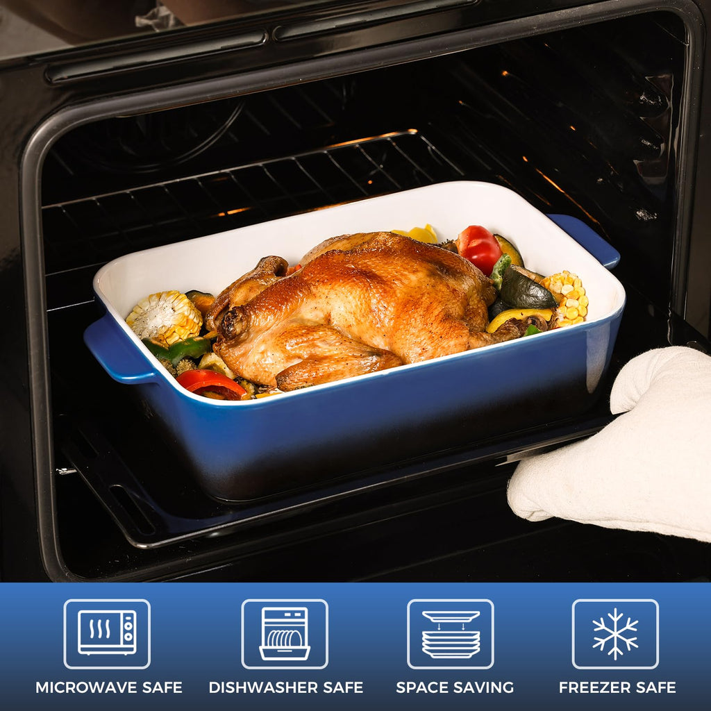 Ceramic Casserole Dish Set, Rectangular Baking Pans for Oven, Blue