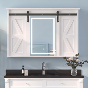 Lighted Medicine Cabinet with Mirror, Farmhouse Medicine Cabinet