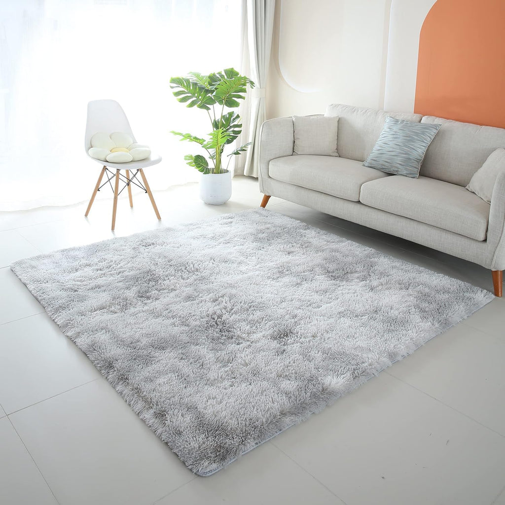 Square Rug 6x6 Shag Area Fur Rug- Grey
