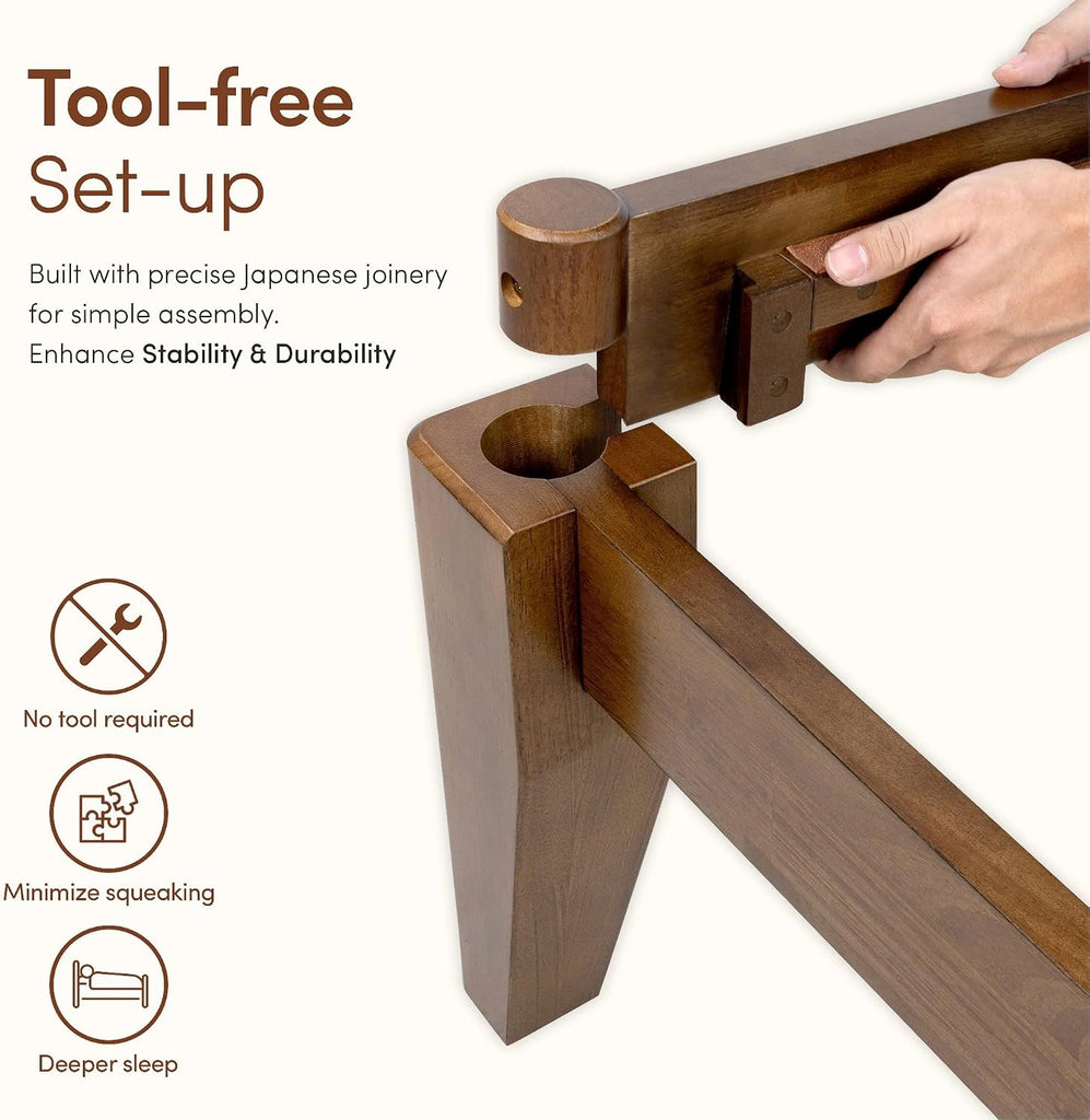 Japanese Joinery Bed Frame, Solid Wood (Walnut)