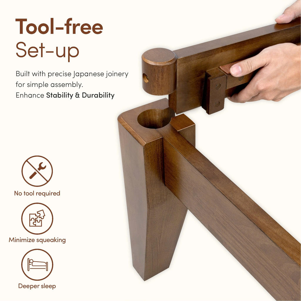Thor Japanese Joinery Bed Frame King, Solid Wood (Walnut)
