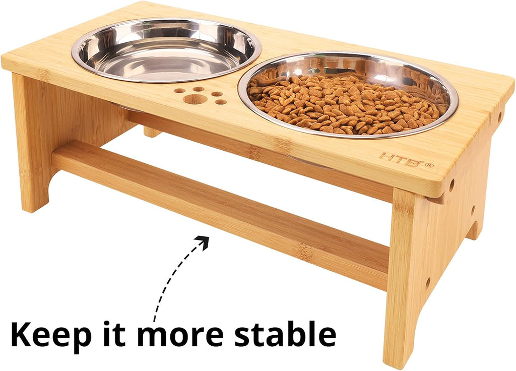 Elevated Dog Bowl Stand with 2 Stainless Steel Bowls-7" H Medium Bamboo