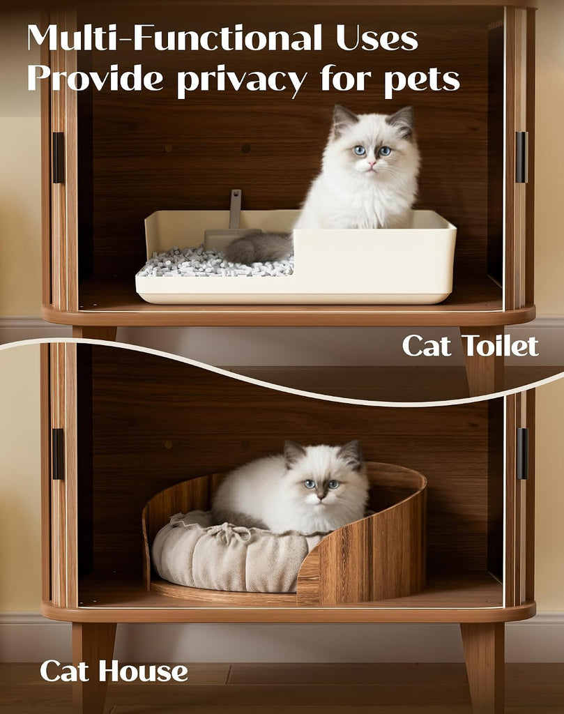 Cat Litter Box Enclosure Furniture, Hidden Litter Box Furniture Fit Most of Litter Boxes, Cat Washroom Cabinet and Pet